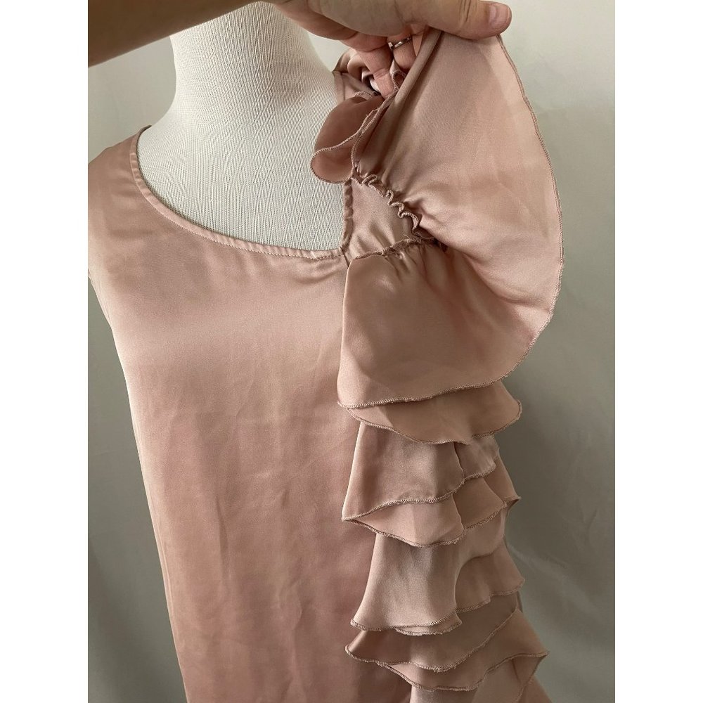 Go International Champagne Satin Ruffle Down Sleeveless Midi Dress - Picture 4 of 11